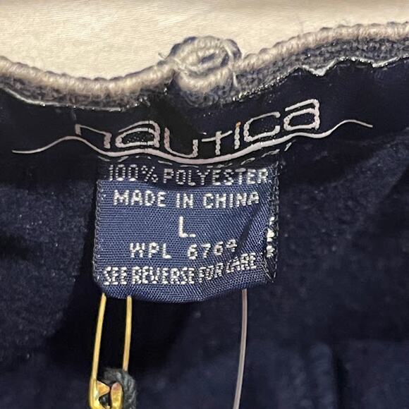 NWT VTG Y2K Nautica Sleepwear Pants Logo Navy Fleece Mens Size L - Picture 3 of 6